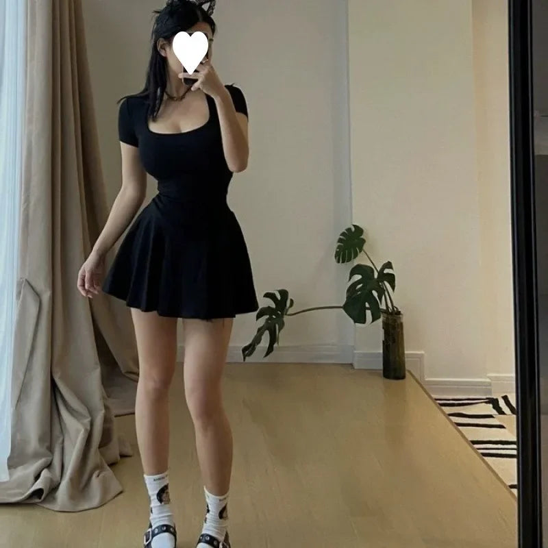 Square Neck Summer Mini Dress – Dark Blue