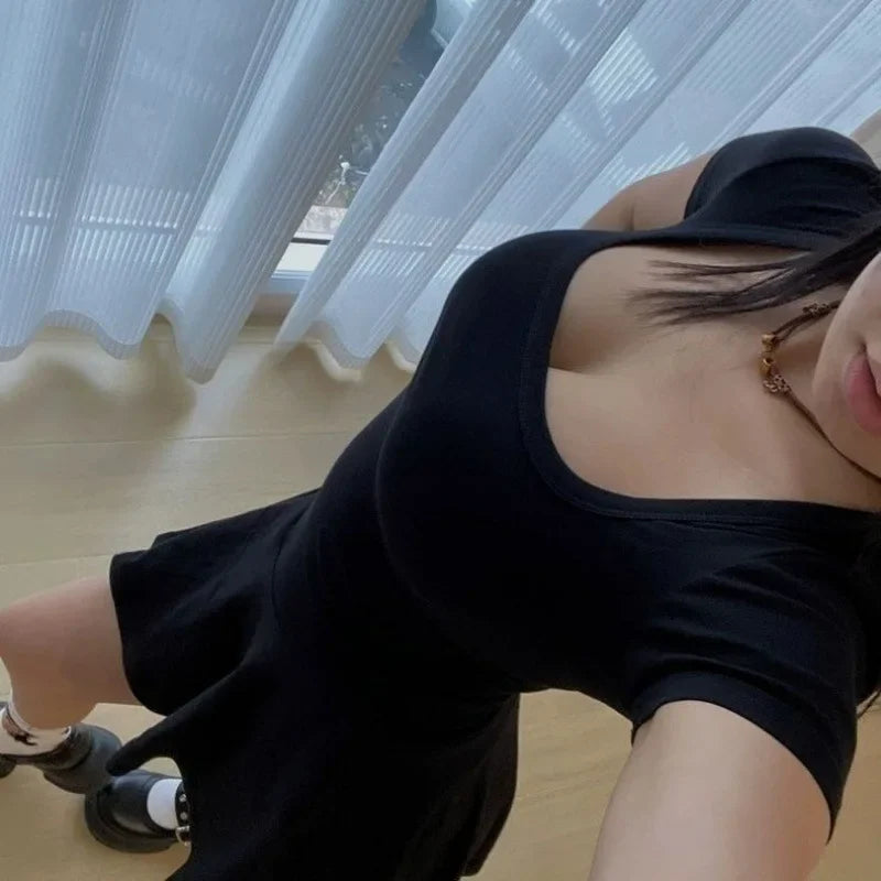 Square Neck Summer Mini Dress – Dark Blue