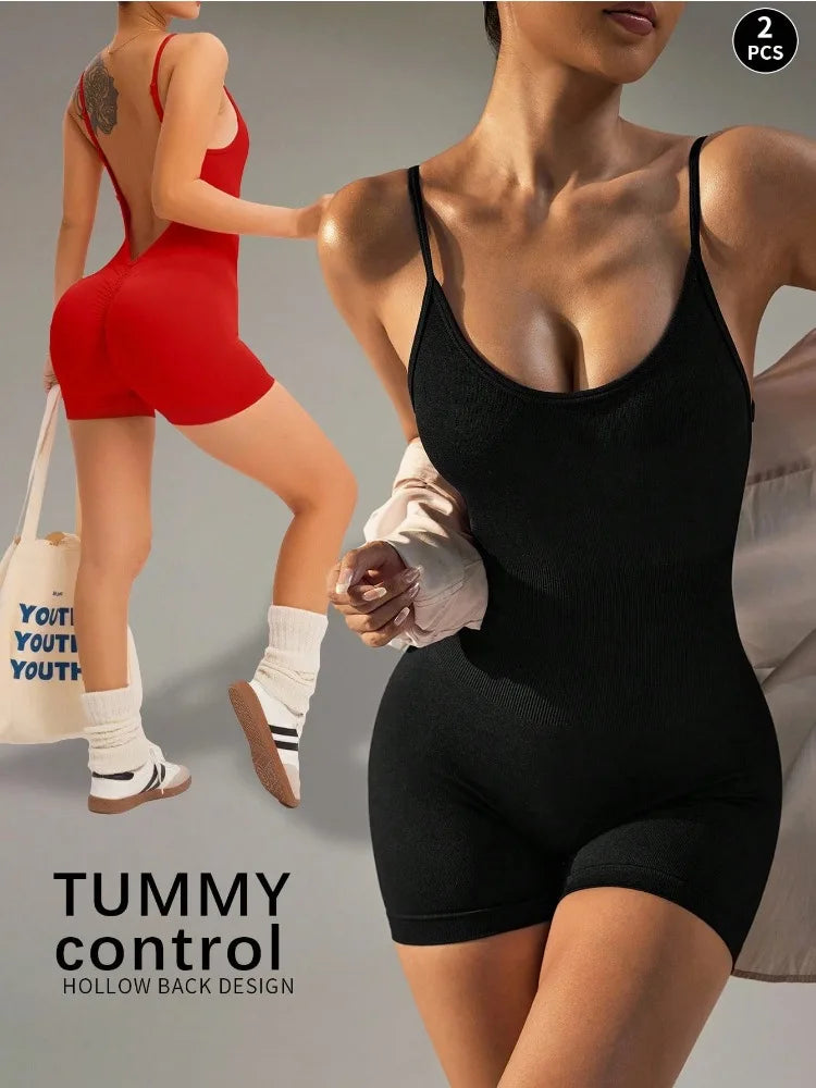 Women's Solid Color Cross Back Yoga Everyday Fitness Romper Shorts Workout Clothes Women Women Clothing Athletic Women