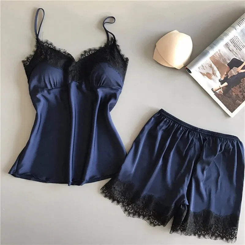 Lace V-Neck Pajama Cami & Shorts Set