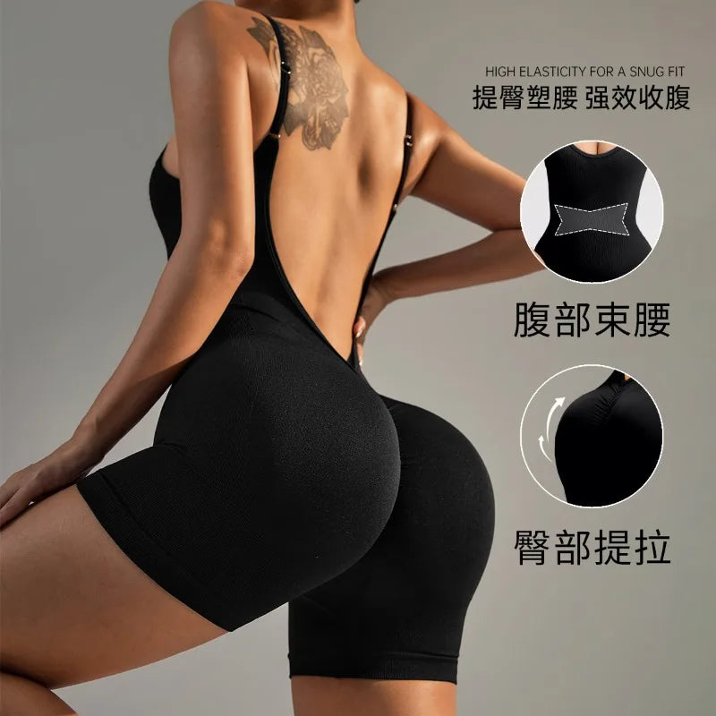 Women's Solid Color Cross Back Yoga Everyday Fitness Romper Shorts Workout Clothes Women Women Clothing Athletic Women