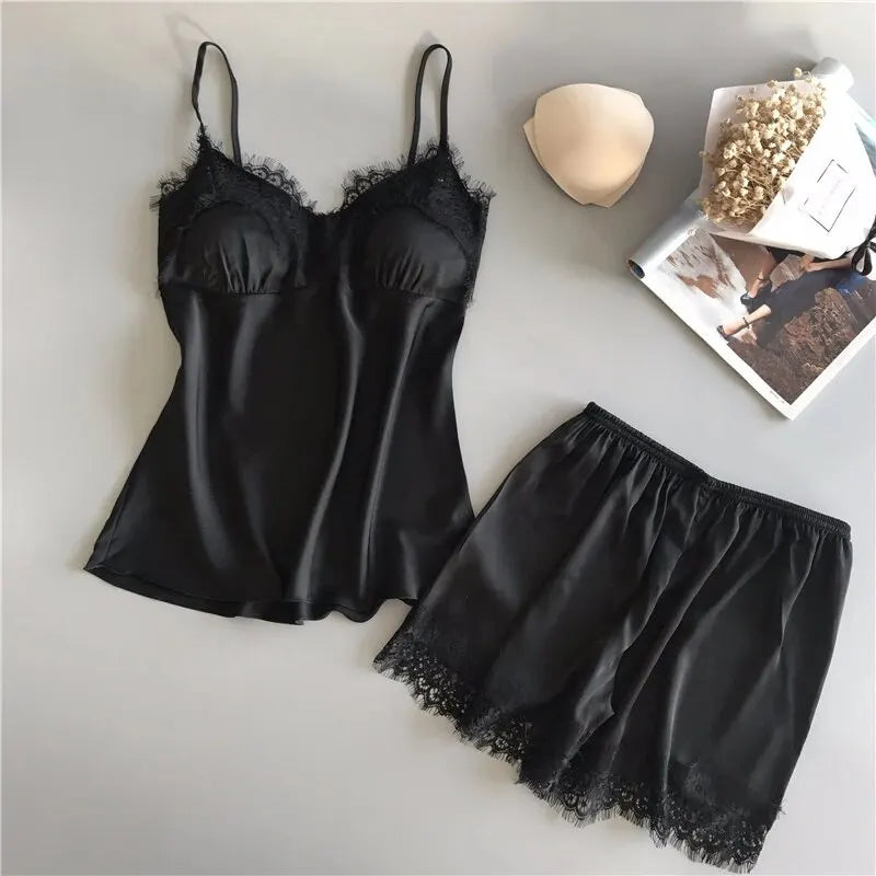 Lace V-Neck Pajama Cami & Shorts Set