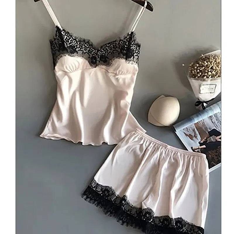 Lace V-Neck Pajama Cami & Shorts Set
