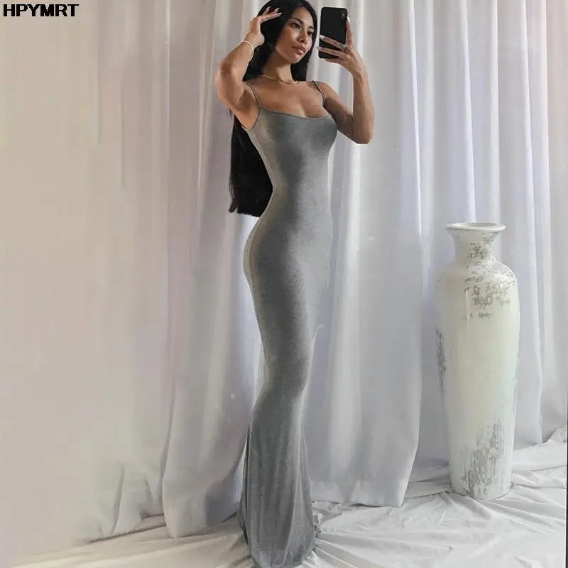Satin Backless Bodycon Maxi Slip Dress