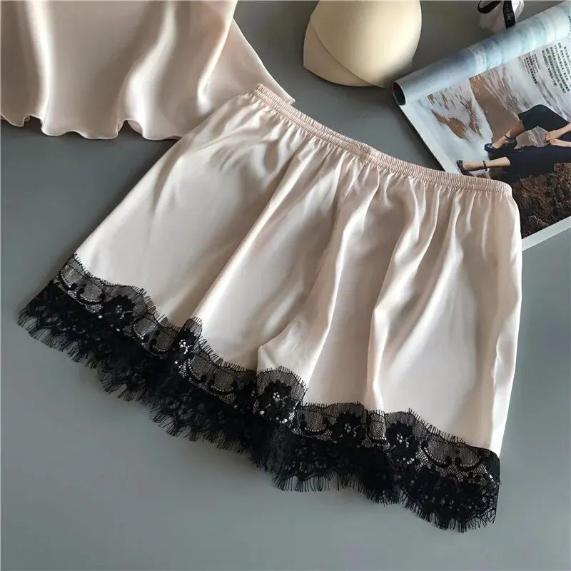 Lace V-Neck Pajama Cami & Shorts Set