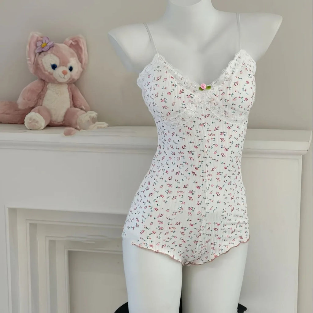 Floral Lace Trim Bodysuit Lingerie