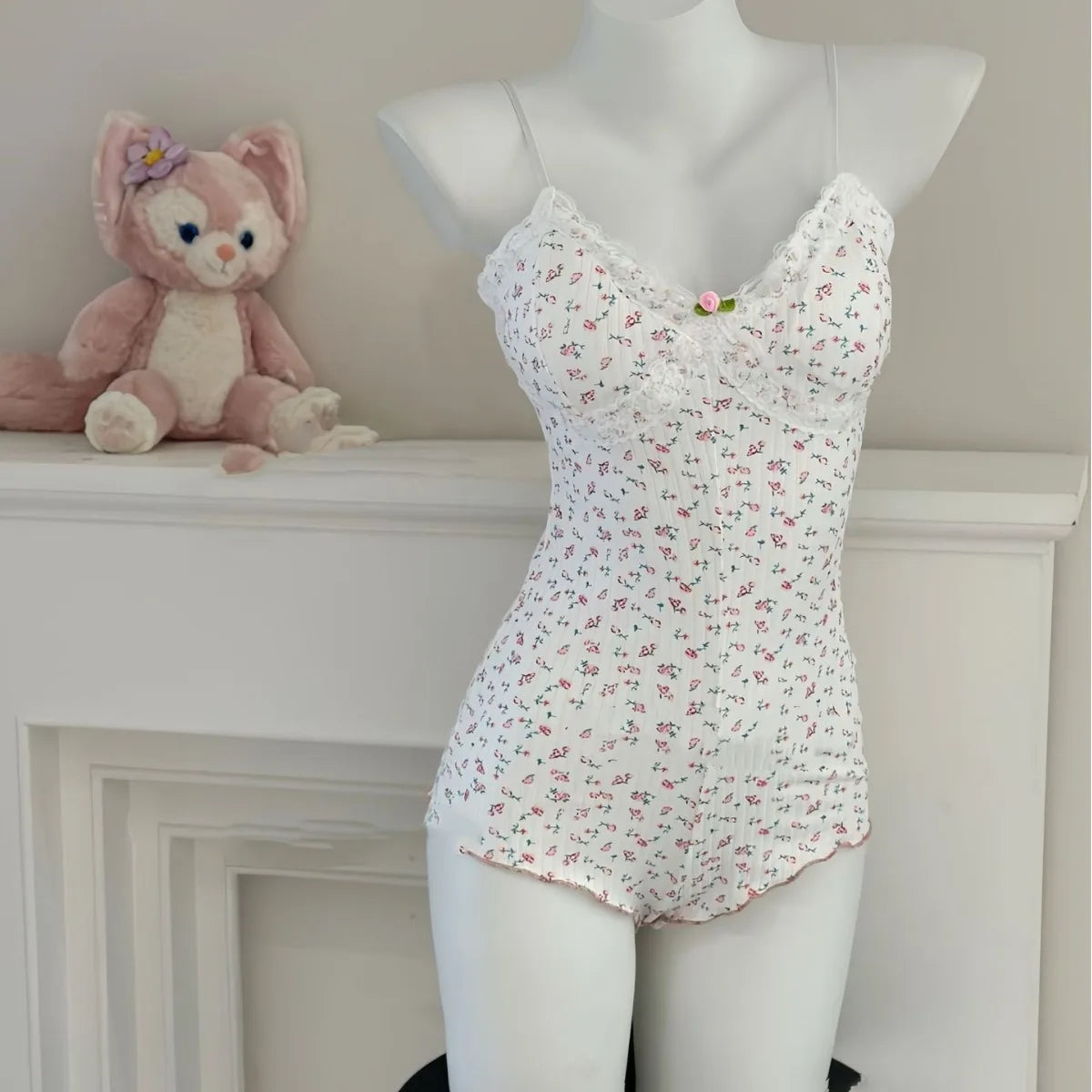 Floral Lace Trim Bodysuit Lingerie