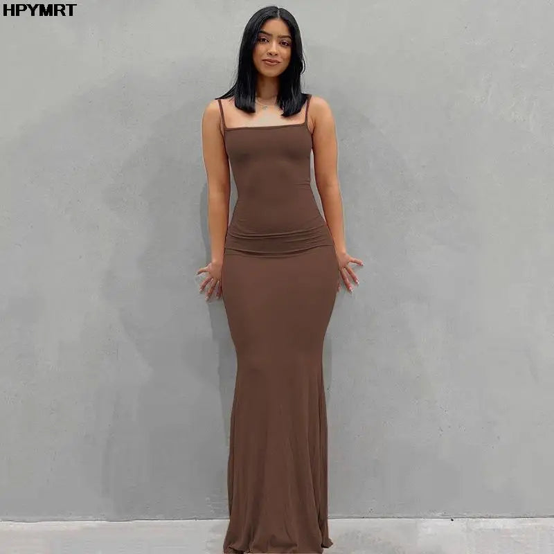 Satin Backless Bodycon Maxi Slip Dress