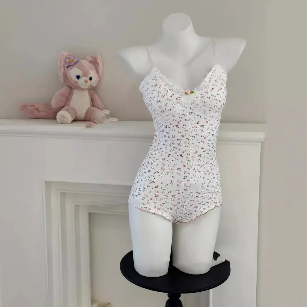 Floral Lace Trim Bodysuit Lingerie